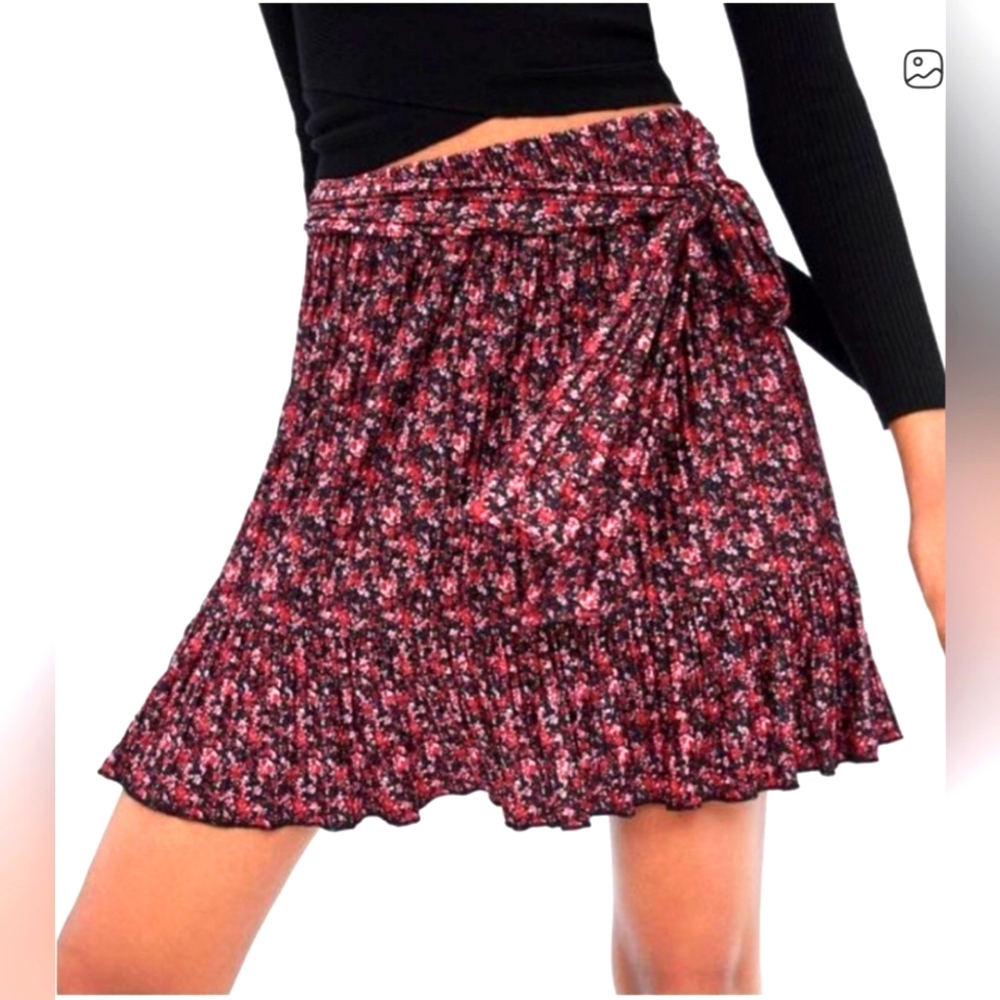 ZARA - Multicolor Floral Tie Belt Elastic Waist Ruffles Pull On Flowy Mini Skirt